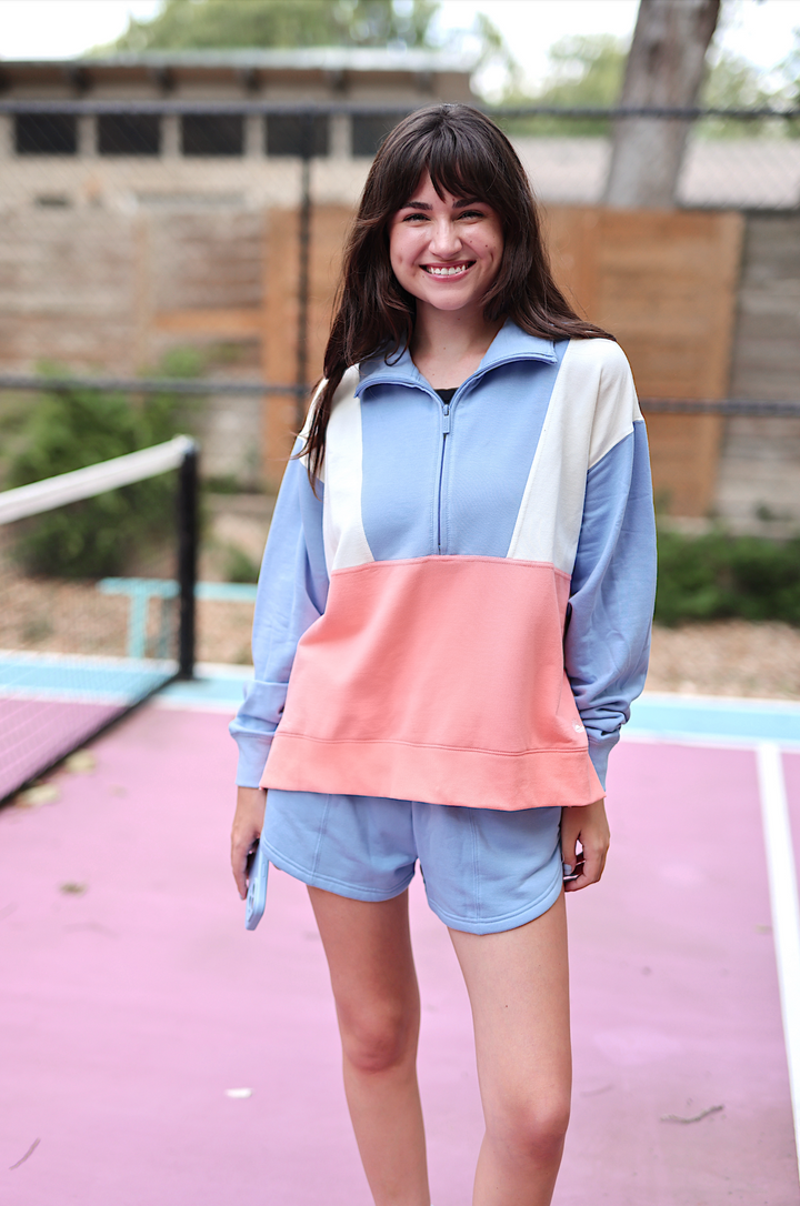 Best Day Fleece Top - Sunrise Stroll (Periwinkle/Cream/Coral)