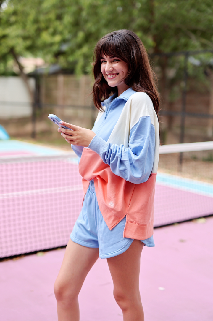 Best Day Fleece Top - Sunrise Stroll (Periwinkle/Cream/Coral)
