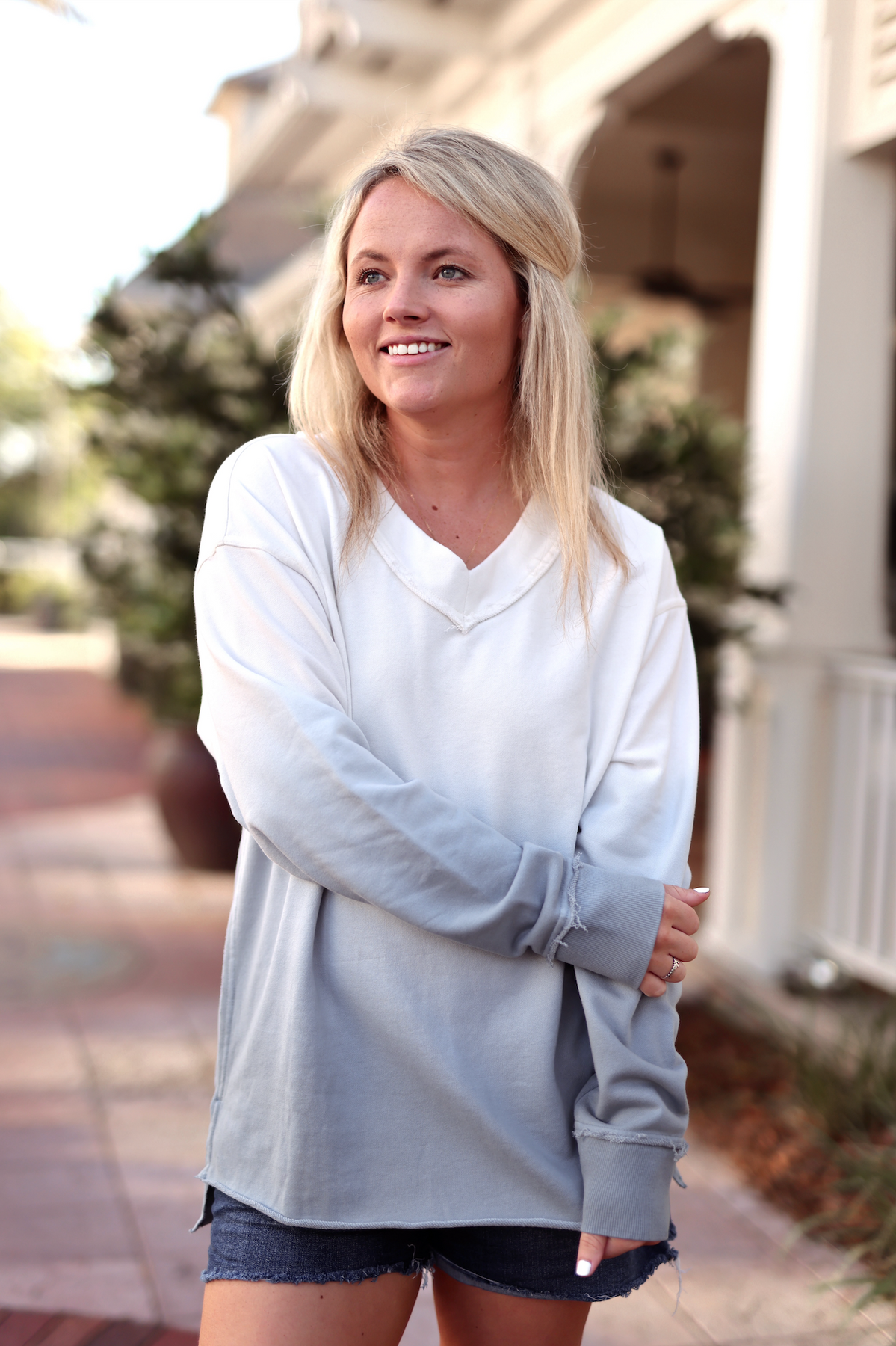 Terry V-Neck Pullover - (Slate/Cream) – Jadelynn Brooke® Terry V-Neck Pullover - (Slate/Cream) – Jadelynn Brooke®