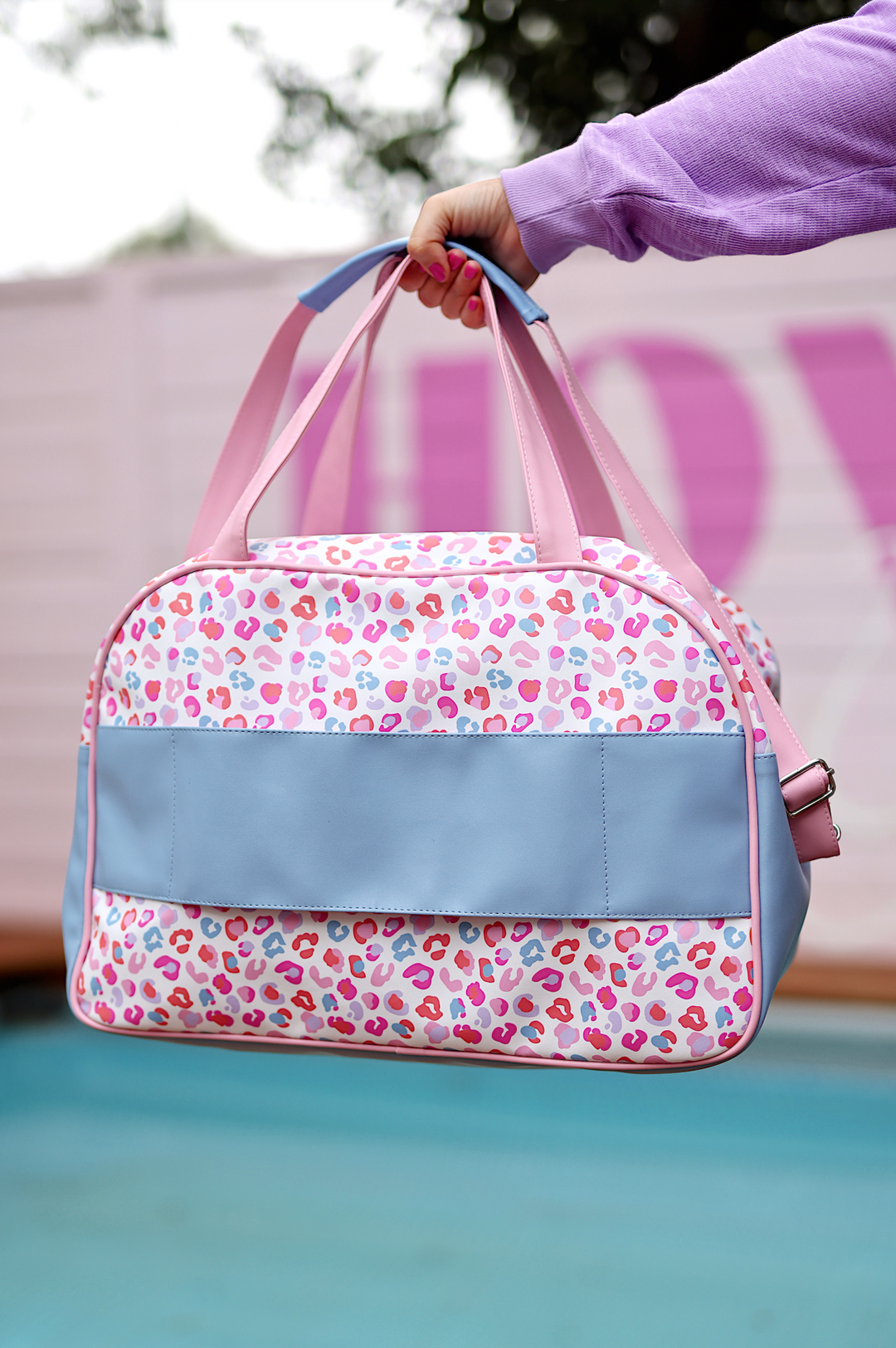 Custom Duffle Bag - Party Animal Color Block (Pink/Orange/Blue Cheetah Print)
