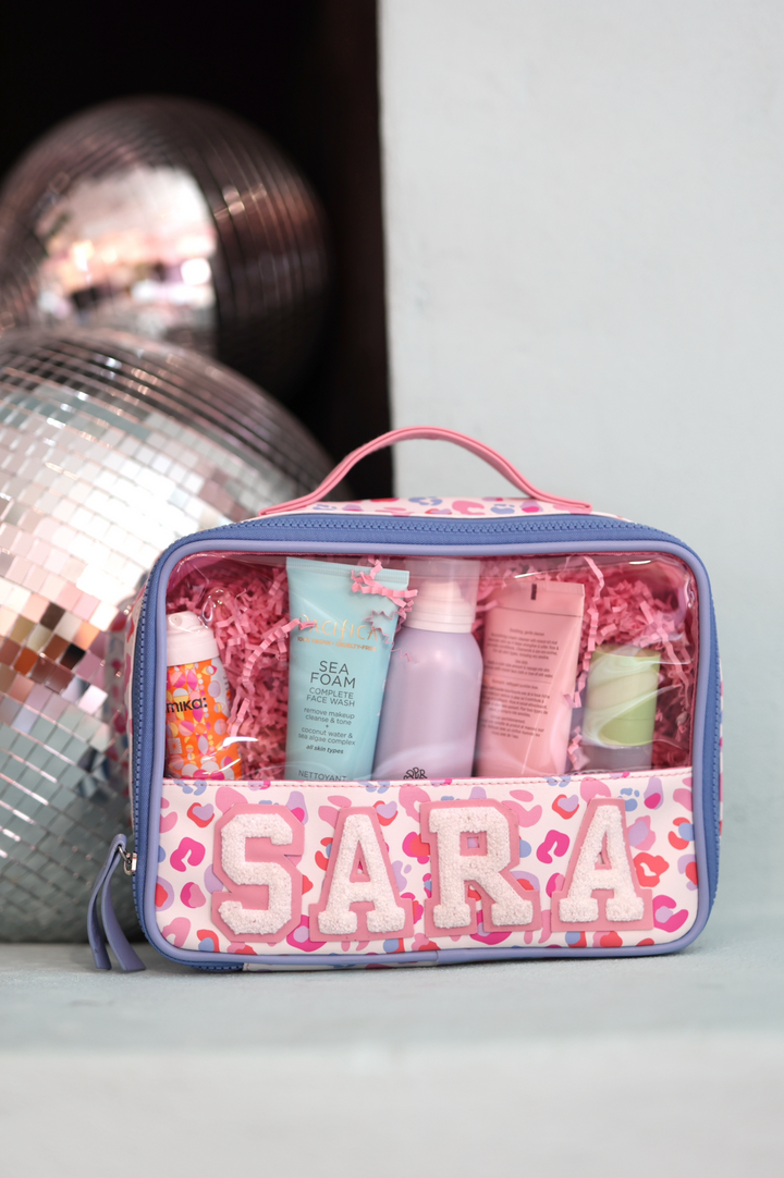 CUSTOM Oversized Cosmetic Bag -  Party Animal (Pink/Orange/Blue Cheetah Print)