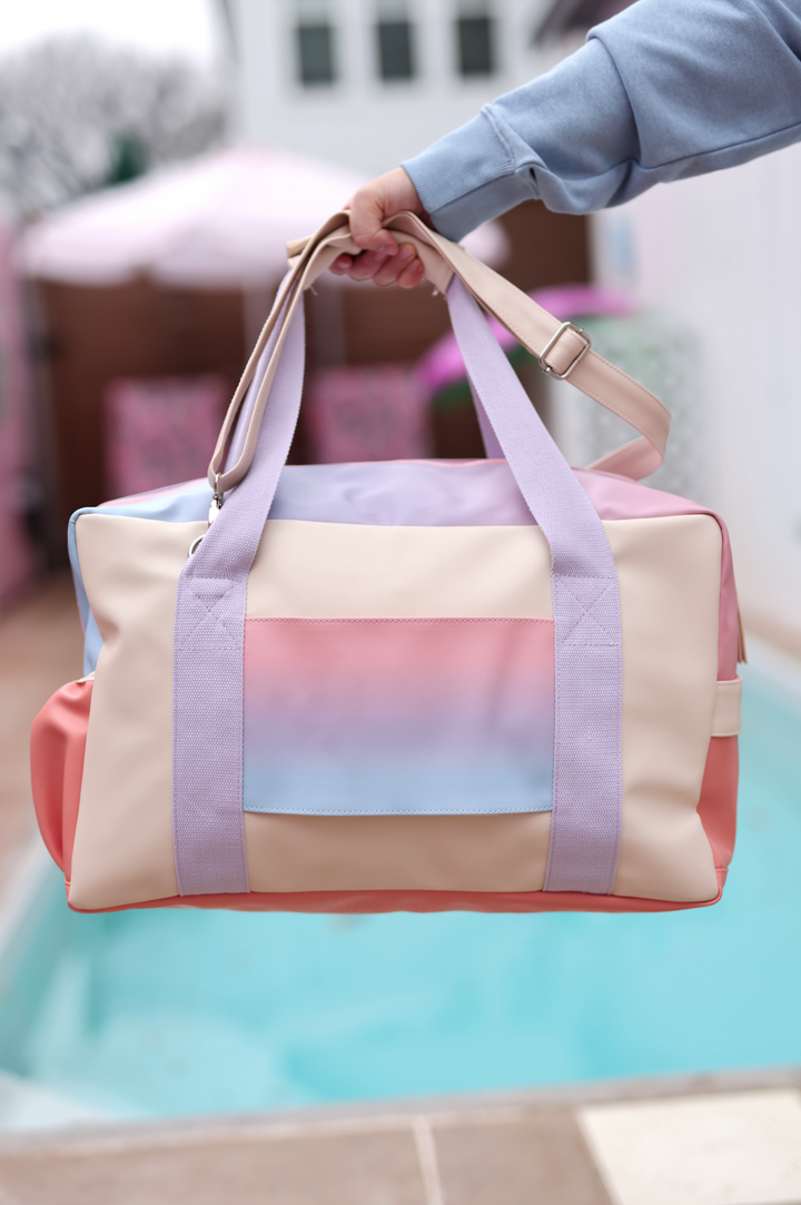 Duffle Bag - Sunrise Color Block Gradient WITHOUT customization (Cream/Coral/Lavender/Blue)