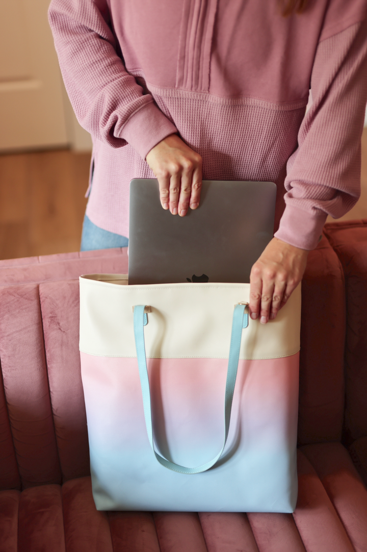 Custom Laptop Tote - Sunrise Gradient (Blue/Lavender)