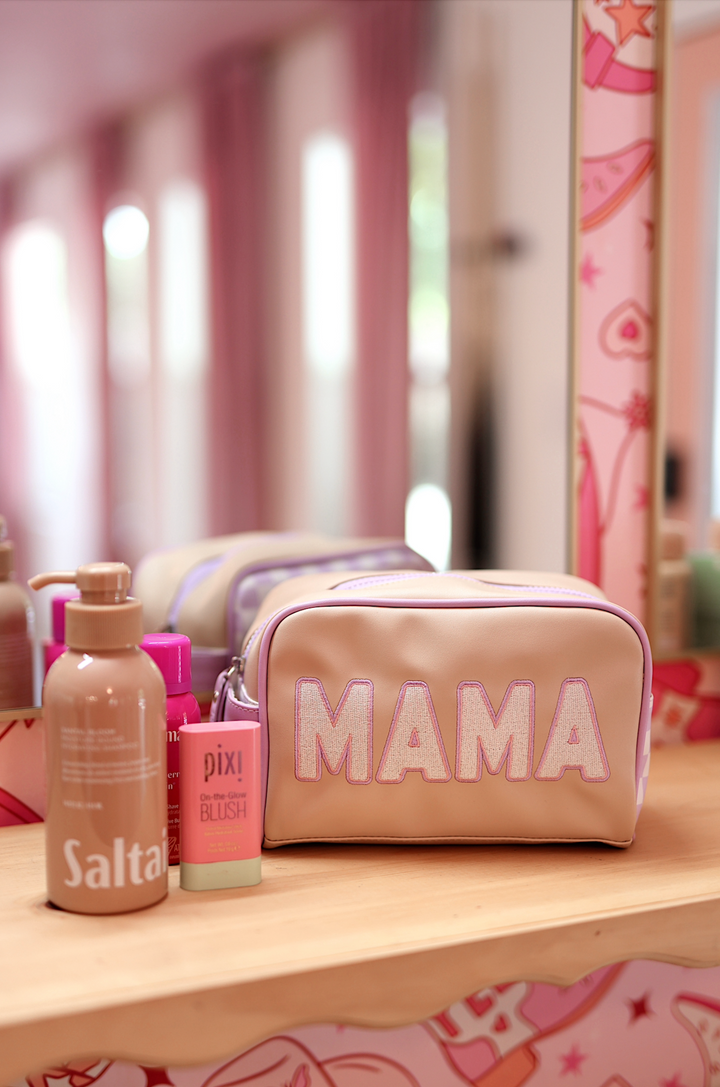 Handle Cosmetic Bag - MAMA (Tan/Lavender/Cream)
