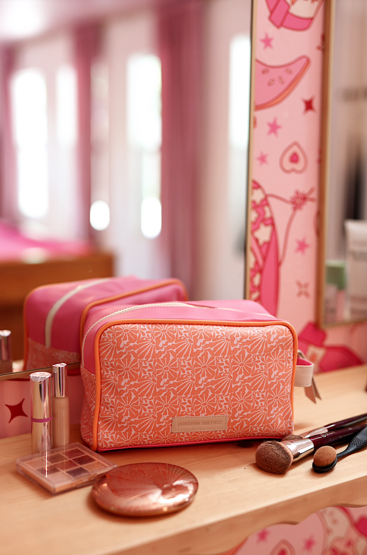 Handle Cosmetic Bag - FACE  (Pink/Orange/Cream)