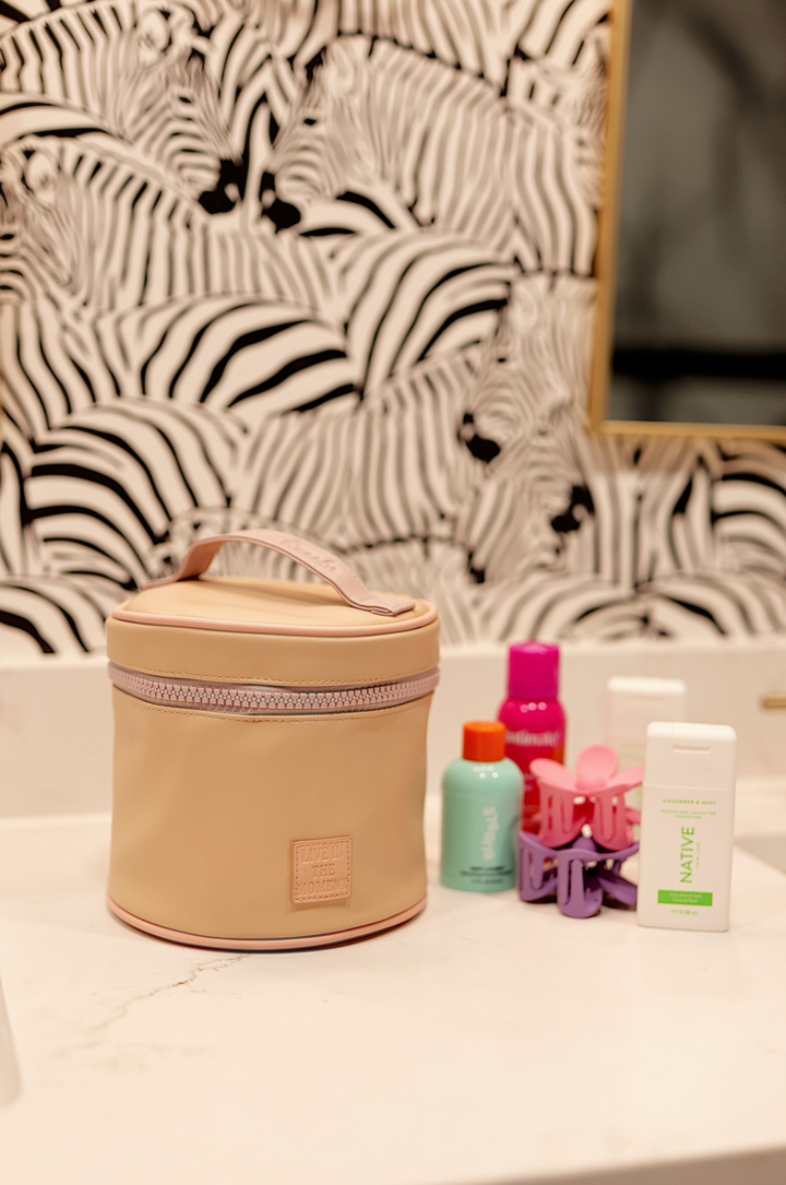 Barrel Toiletry Bag *MINI* - Live In The Moment (Tan/Lavender)