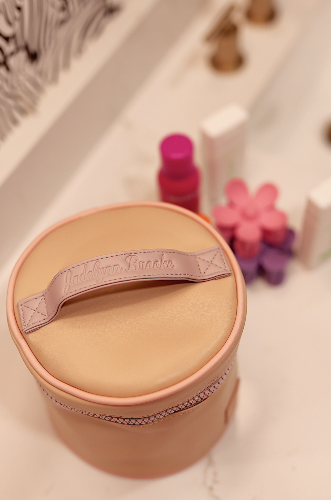 Barrel Toiletry Bag *MINI* - Live In The Moment (Tan/Lavender)