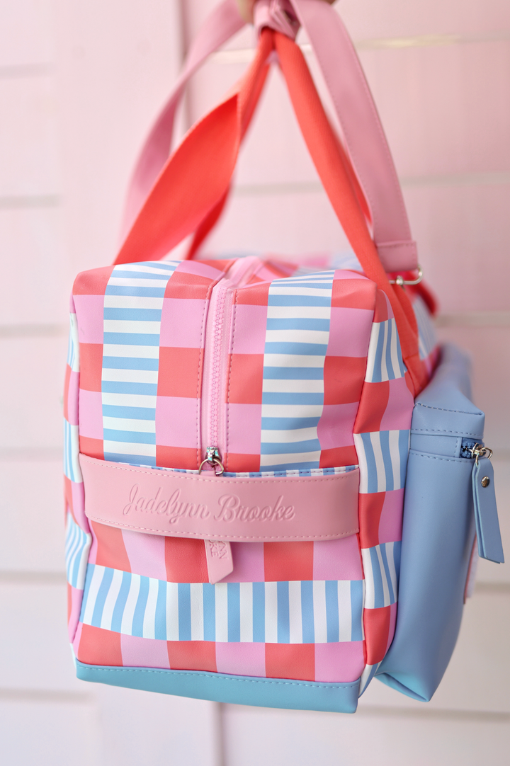 Custom Duffle Bag - Blaze Color Block (Blue/Pink/Orange Checkered)