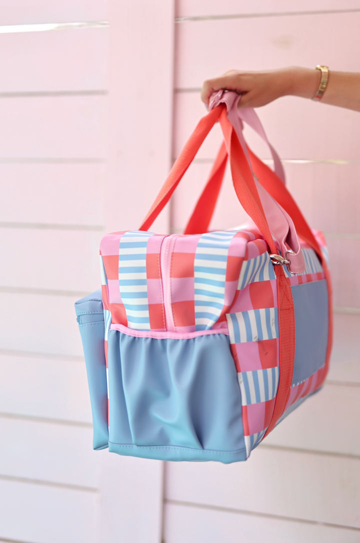 Custom Duffle Bag - Blaze Color Block (Blue/Pink/Orange Checkered)