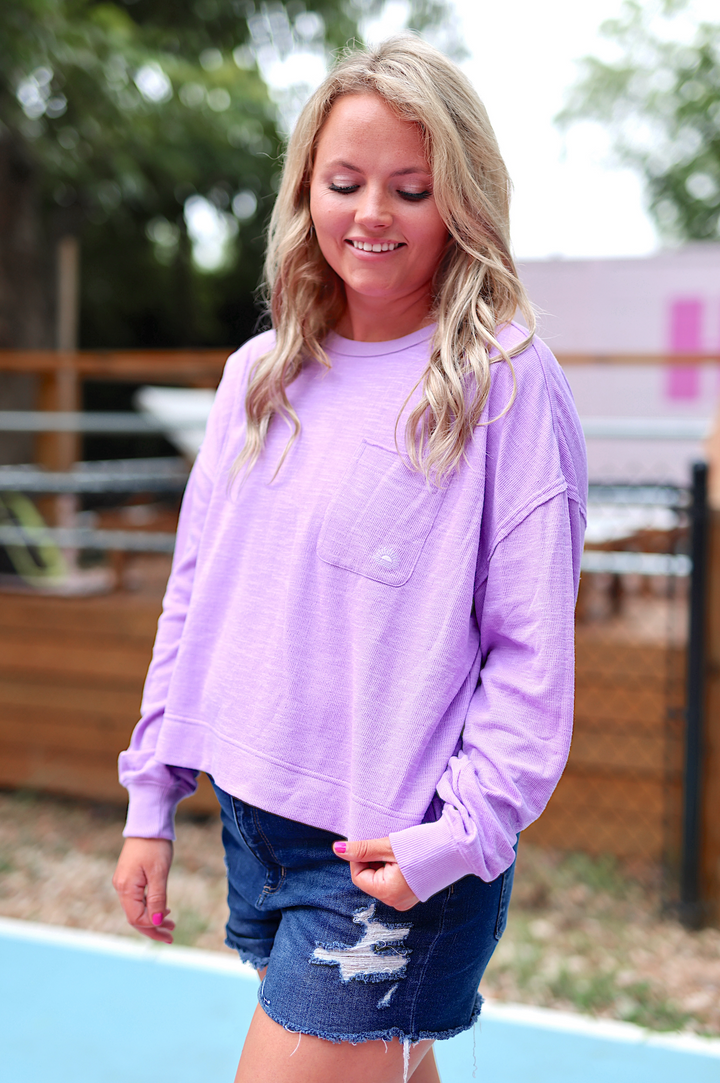 Long Weekend Knit Crew Sweatshirt - (Lilac)