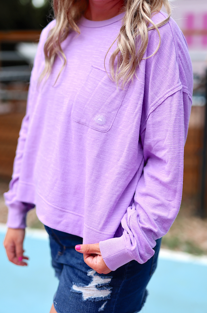 Long Weekend Knit Crew Sweatshirt - (Lilac)