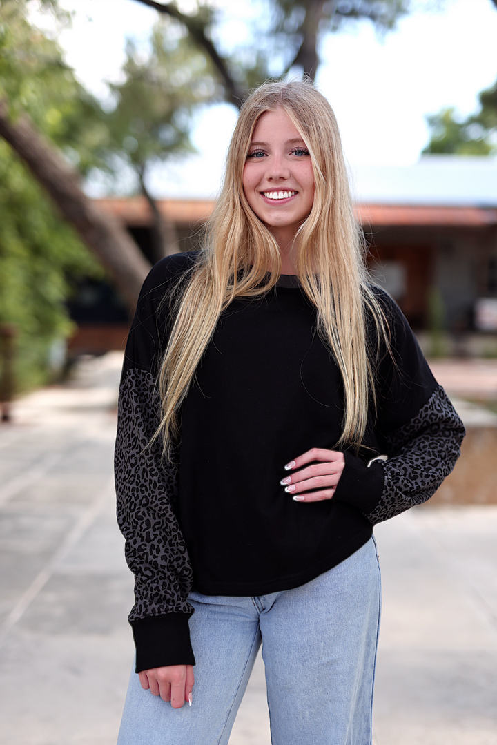 Day Off French Terry Pullover - Midnight Cheetah