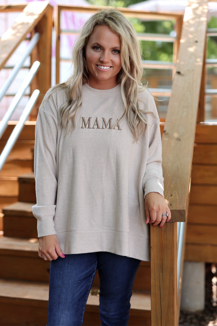 Cozy Day Waffle Pullover - Mama (Latte)