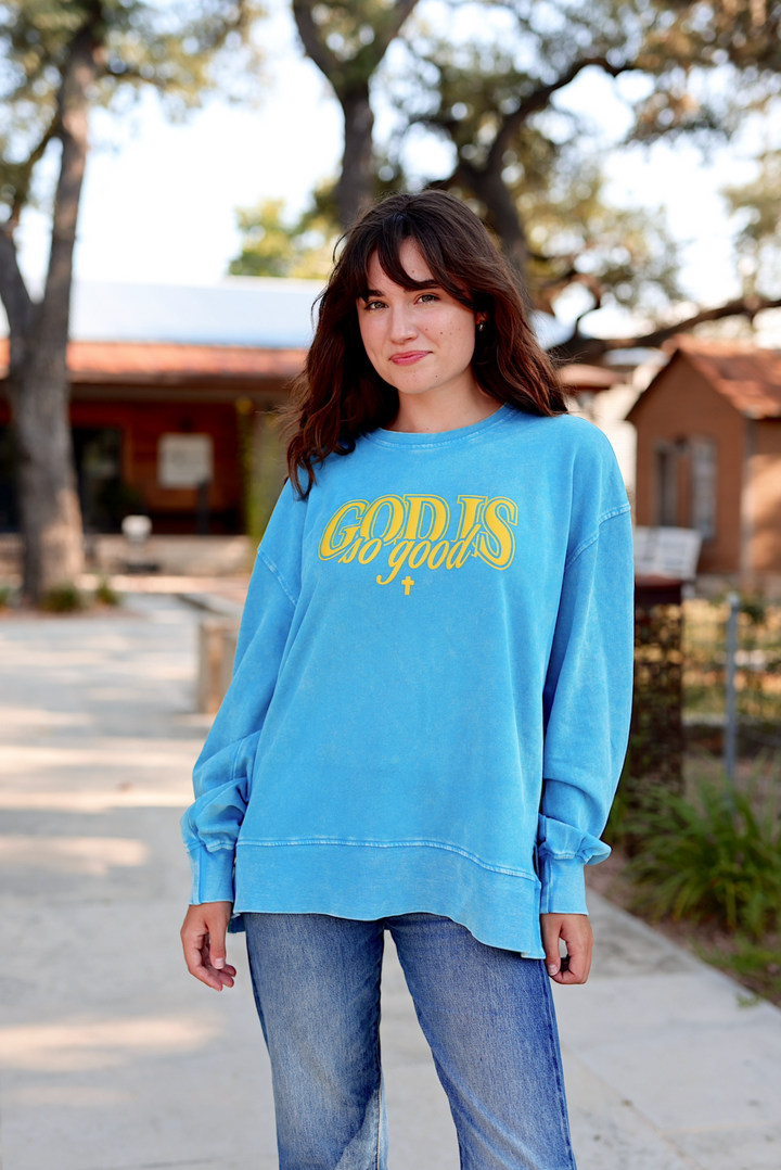 God Is So Good (Cobalt) - Mineral Wash Pullover