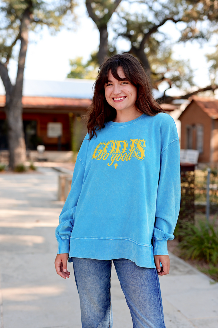 God Is So Good (Cobalt) - Mineral Wash Pullover