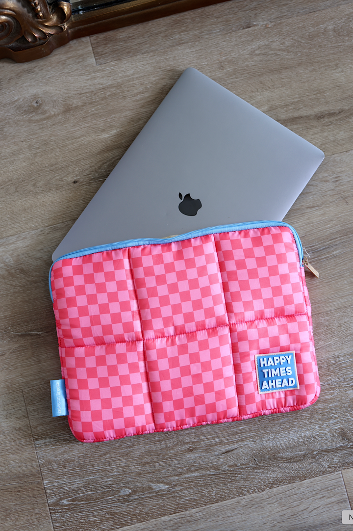 Puffer Laptop Sleeve - Happy Times Ahead (Pink/Orange/Blue)