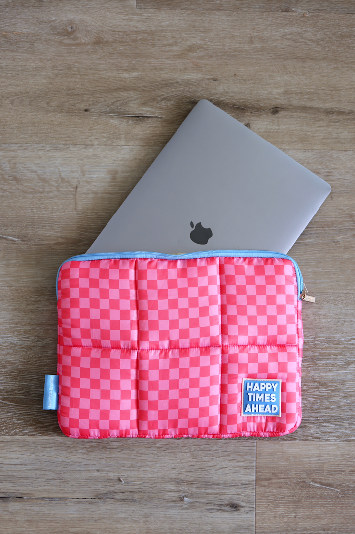 Puffer Laptop Sleeve - Happy Times Ahead (Pink/Orange/Blue)