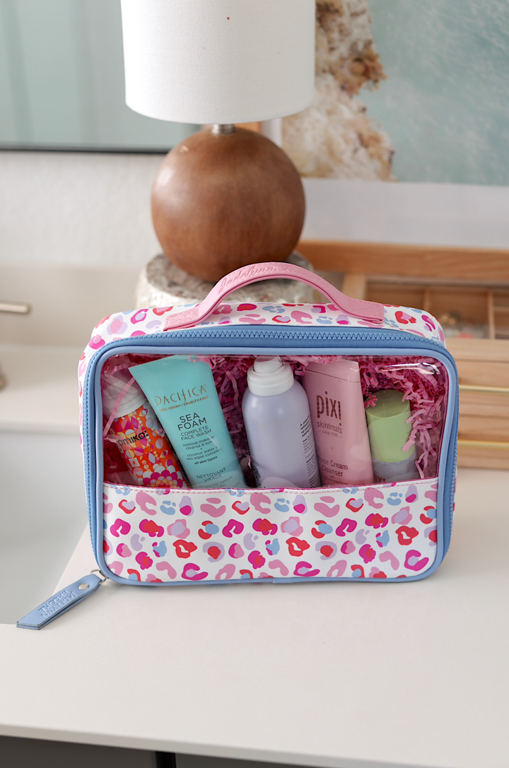 Oversized Cosmetic Bag -  Party Animal WITHOUT customization (Pink/Orange/Blue Cheetah Print)