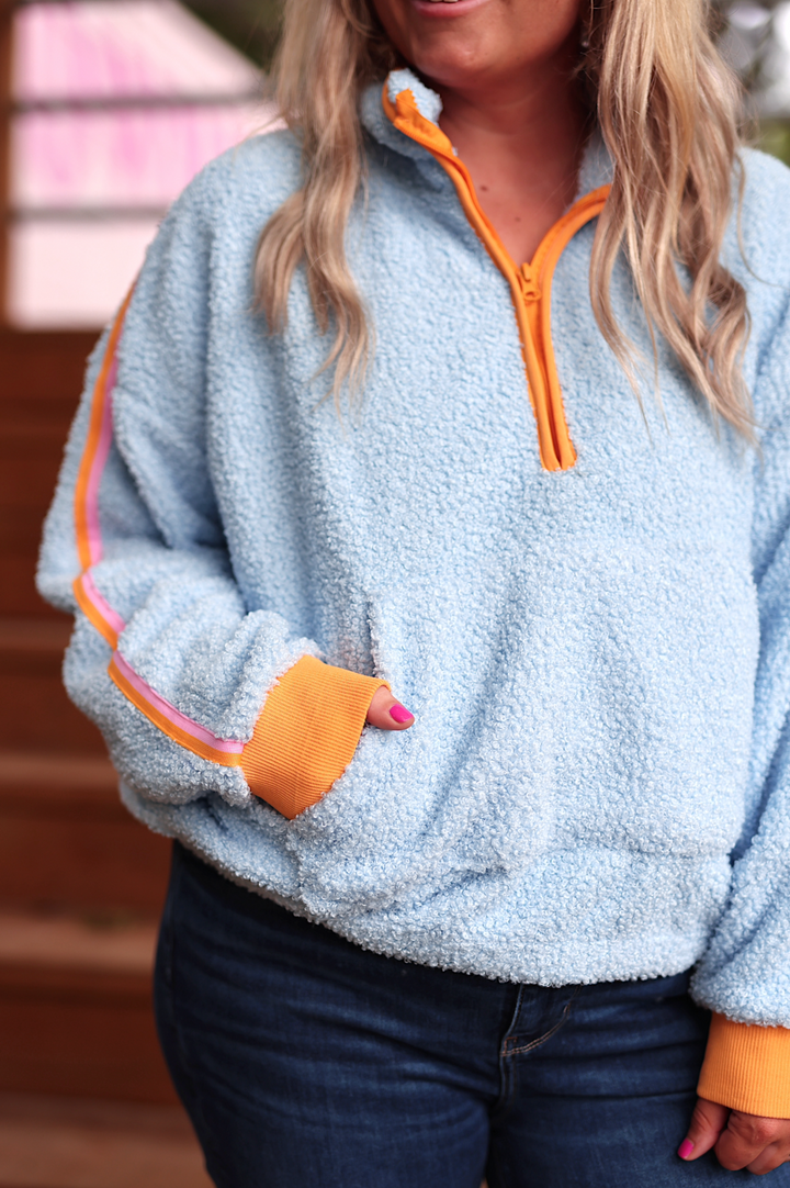 Around The Clock Teddy Quarter Zip Pullover (Seaside Blue)