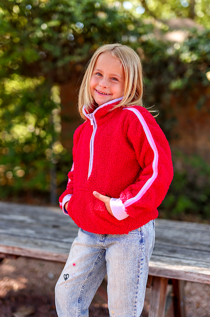 Around The Clock YOUTH Teddy Quarter Zip Pullover (Cherry Red)
