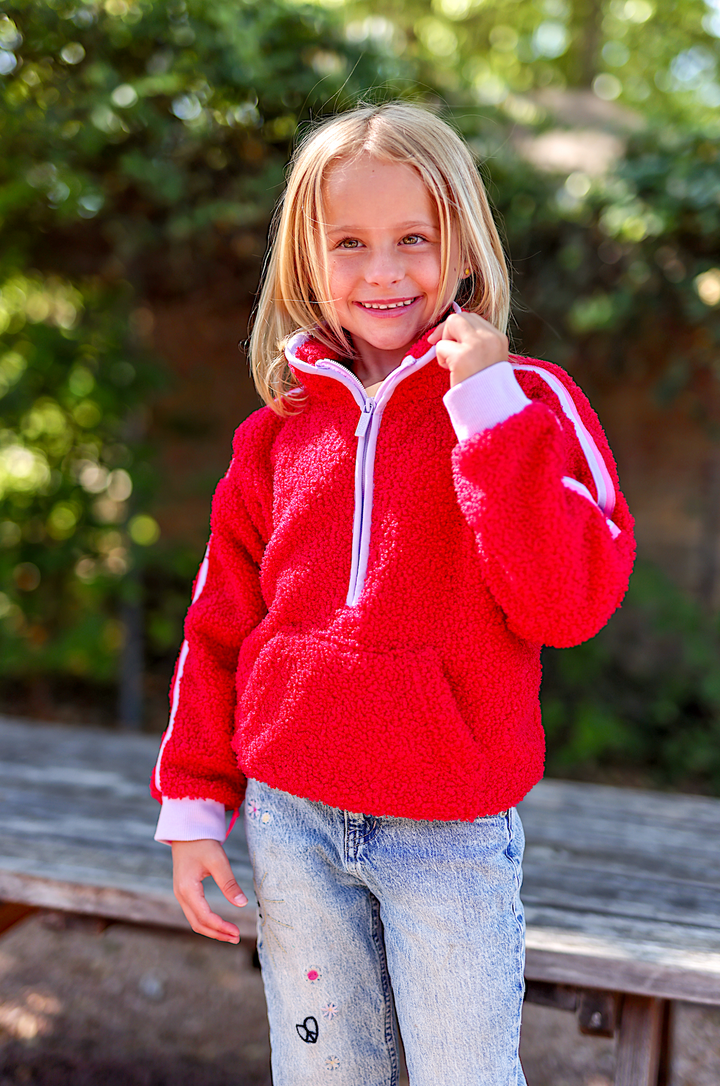 Around The Clock YOUTH Teddy Quarter Zip Pullover (Cherry Red)