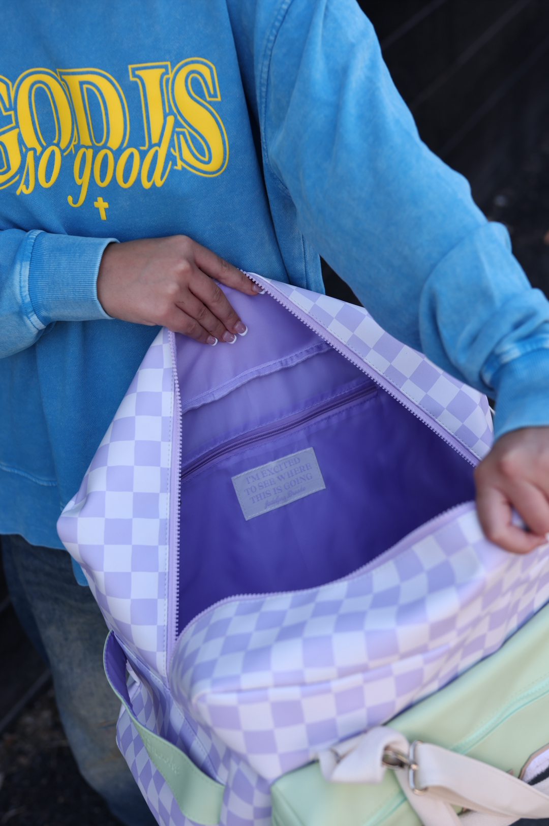 Custom Duffle Bag - Daydream Checkered (Lime/Lilac/Cream)