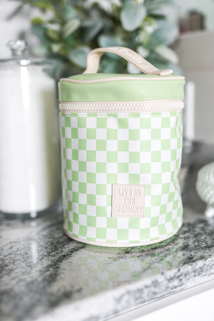 Barrel Toiletry Bag - Lime Checkered (Lime/Cream)