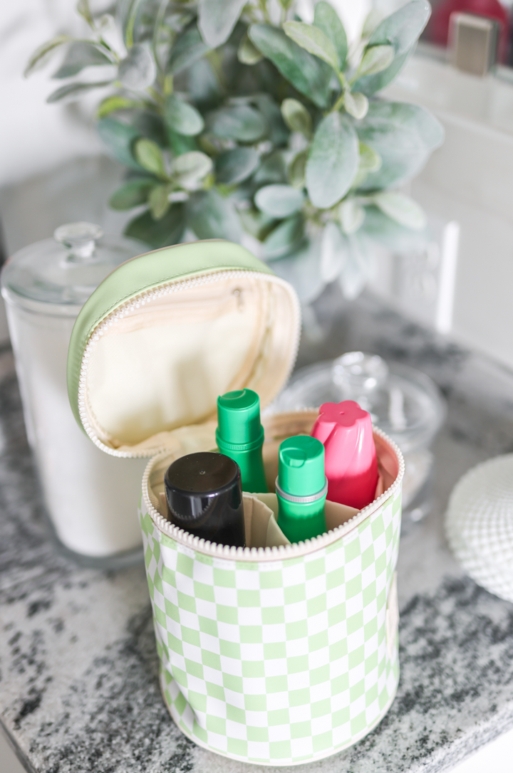 Barrel Toiletry Bag - Lime Checkered (Lime/Cream)