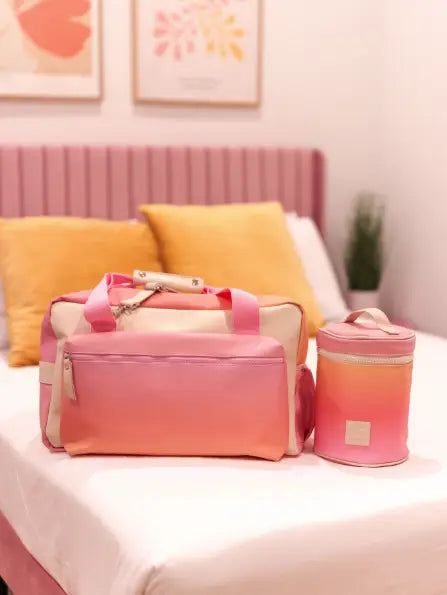 Duffle Bag - Sunset Color Block Gradient WITHOUT customization  (Cream/Pink/Coral/Orange/Yellow)