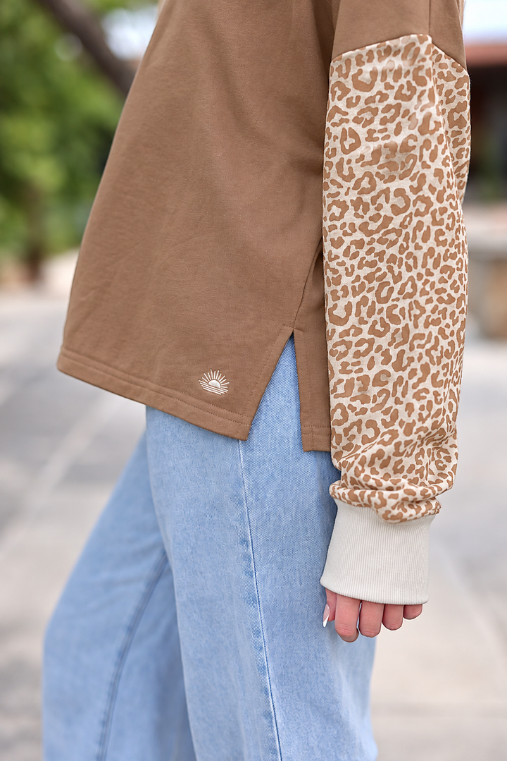 Day Off French Terry Pullover - Taupe Cheetah