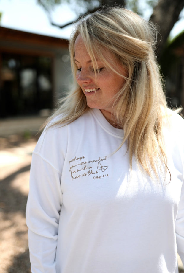 Perhaps This Is The Moment (White) - Embroidered Sweatshirt/Crew