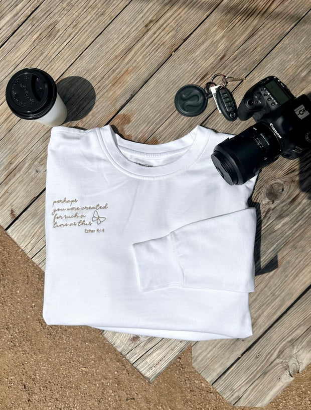 Perhaps This Is The Moment (White) - Embroidered Sweatshirt/Crew
