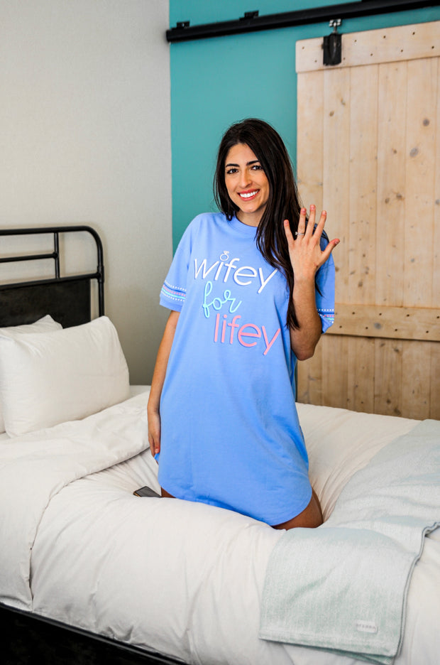 Wifey For Lifey ( Periwinkle Heather) - Sleep Shirt