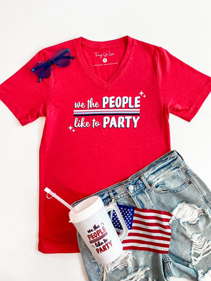 We The People Like To Party (Red Heather) - Short Sleeve / V-Neck