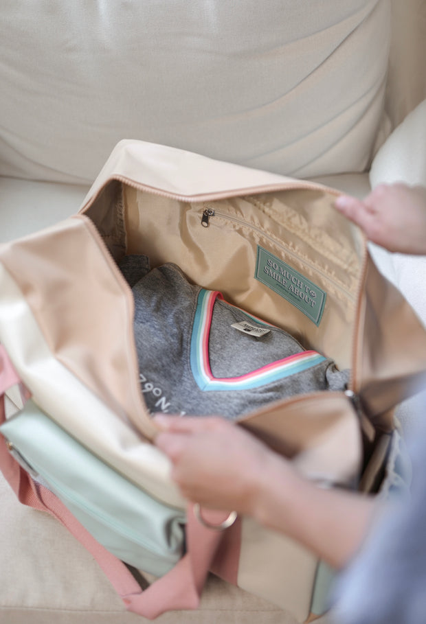 Custom Duffle Bag -  Color Block Carry On (Cream/Light Blue)