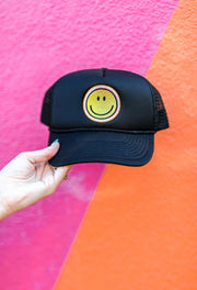 Trucker Hat - Happy Face Embroidery (Black)