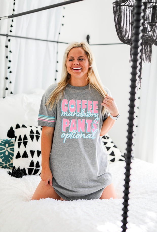Coffee Mandatory Pants Optional (Grey Heather)- Sleep Shirt