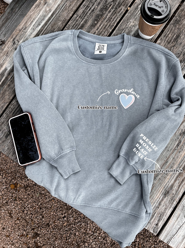 TSL - CUSTOM NAME heart patch (Grey) - Fleece Sweatshirt / Crew