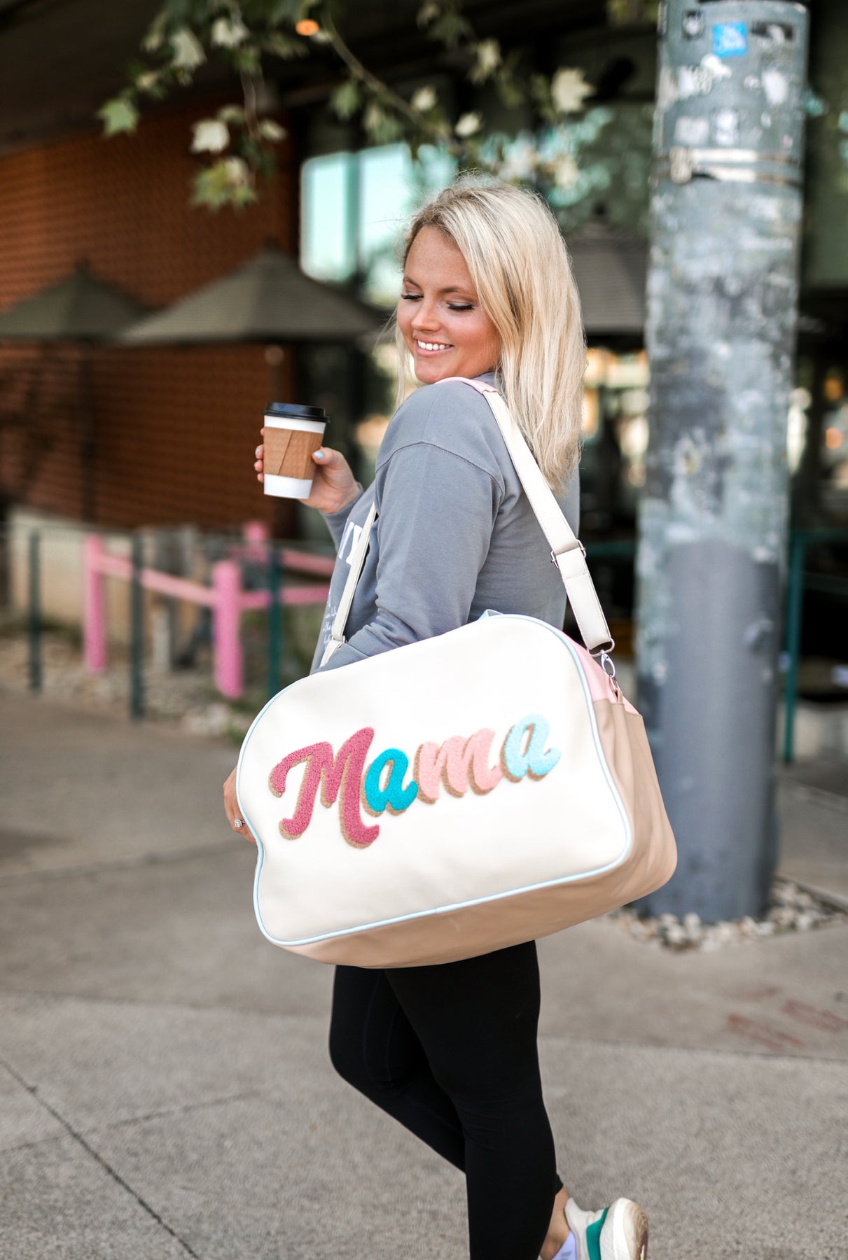 Embroidered Blush Pink Canvas Duffle Bag