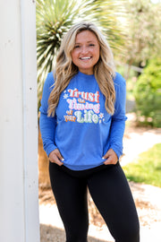 Trust The Timing (Flo Blue Heather) - Long Sleeve / Crew