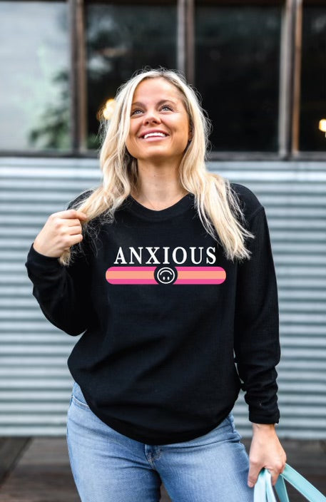 Chic Anxious (Black) - Corded Sweatshirt/Crew