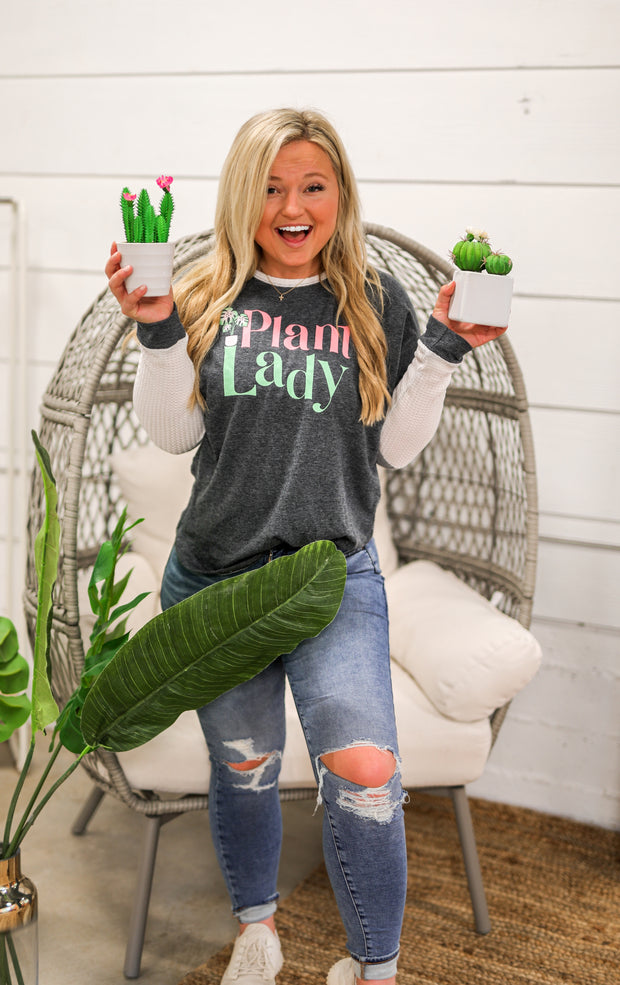 Plant Lady (Charcoal) - Waffle Long Sleeve / Crew Neck