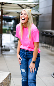 K&C - Ocean Air Salty Hair (Safety Pink) - Short Sleeve/Crew