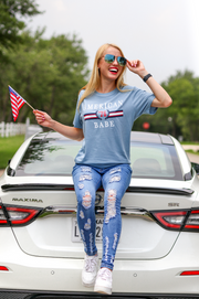 American Babe (Steel Blue) - Short Sleeve / Crew