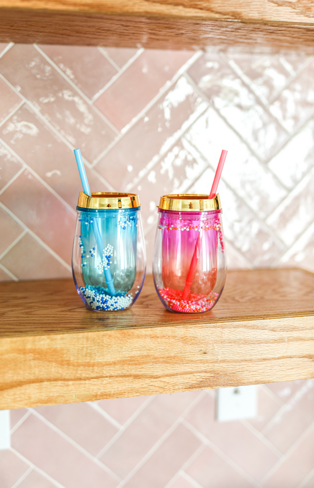 Tumbler - Pom Pom Wine (Pink/Gold) - 10 oz