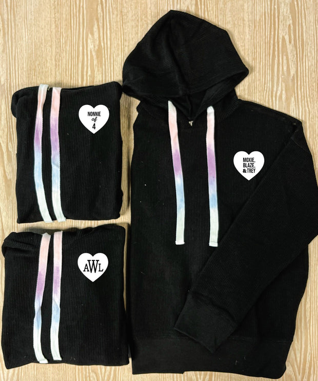 Corded *CUSTOM HEART* Hoodie (Black) - Long Sleeve