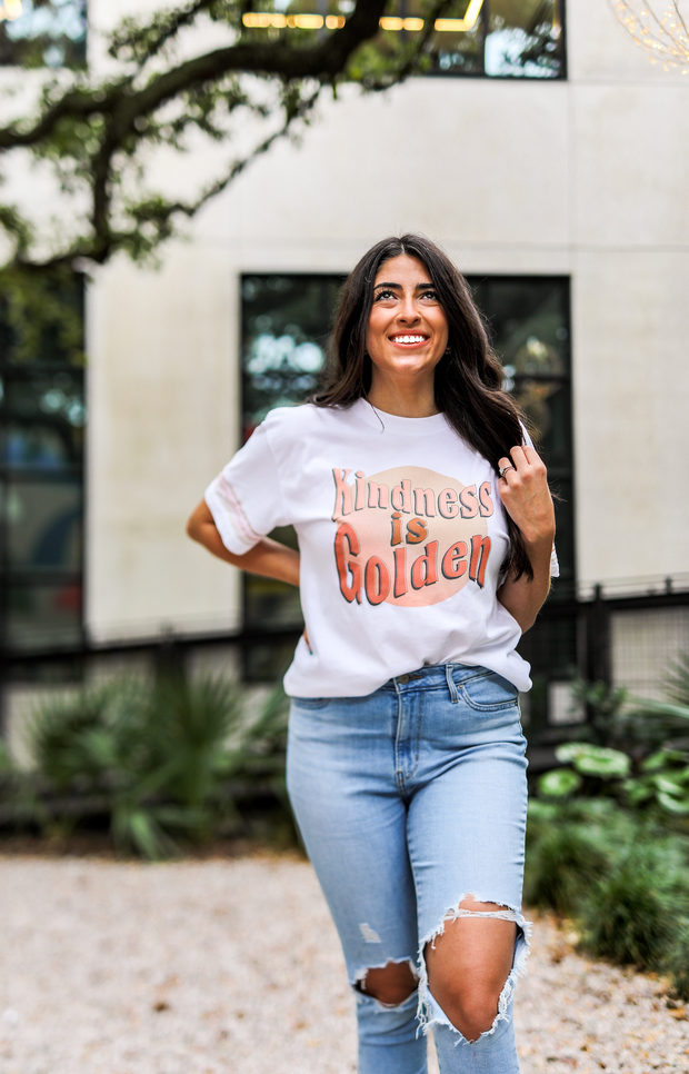 Kindness Is Golden - (White w/ Decorative Sleeve) - Short Sleeve / Crew