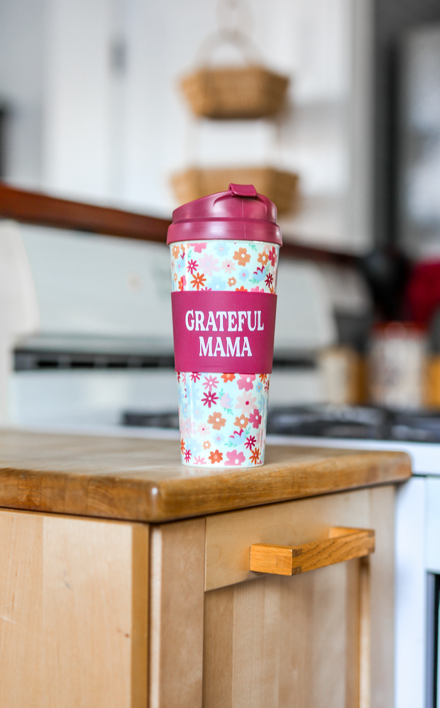 Tumbler Coffee Mug (Dark Blush Floral) - Grateful Mama