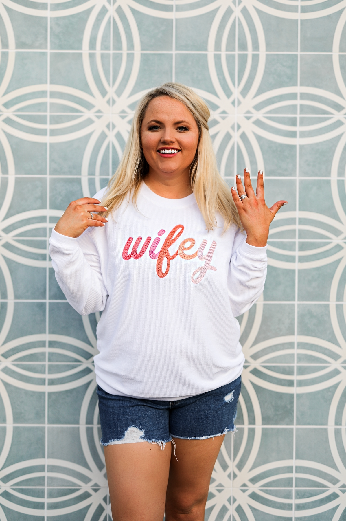 Wifey Embroidery (White) - Corded Rib Sweatshirt / Crew – Jadelynn Brooke®