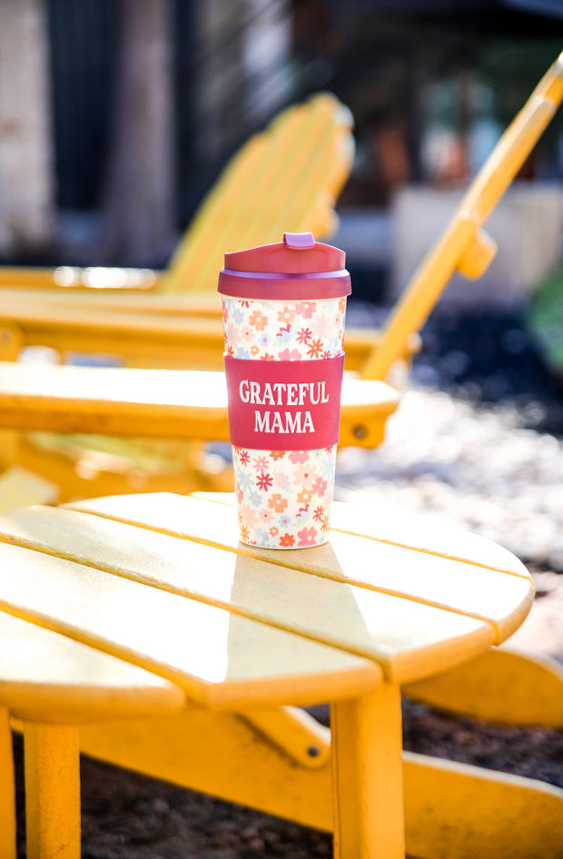Tumbler Coffee Mug (Dark Blush Floral) - Grateful Mama